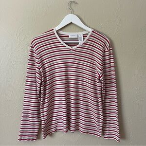 Liz Claiborne Red and White Striped V-Neck Top